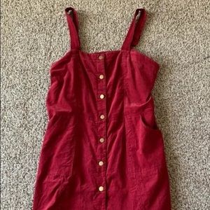 Crimson Corduroy Button-Down Jumper Dress